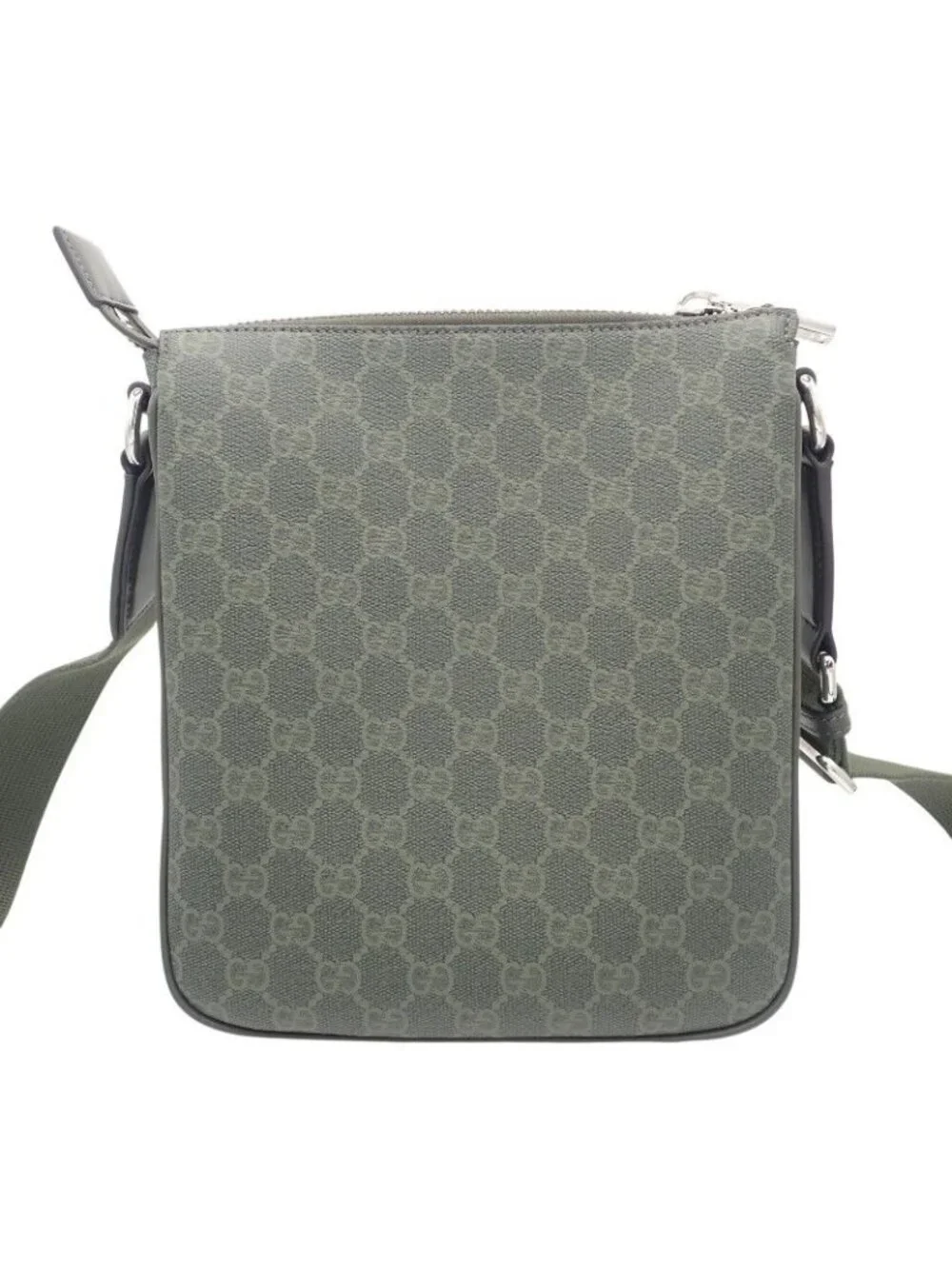 Gucci Small Messenger Bag GG Supreme Canvas Khaki Silver